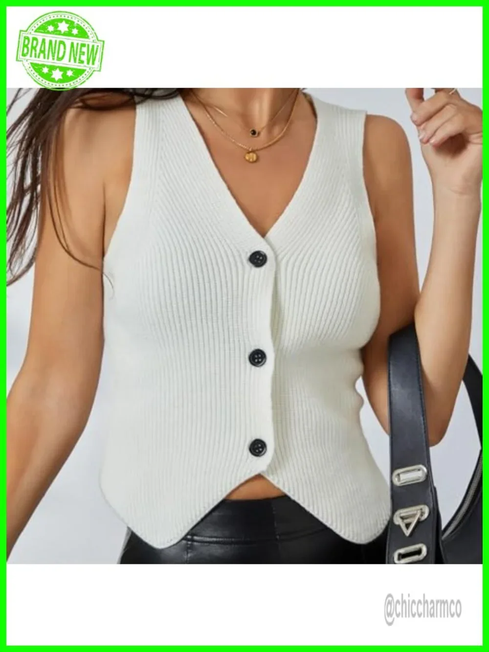 Sleeveless V-Neck Button Knit Sweater Vest - Soft Stretch Blend